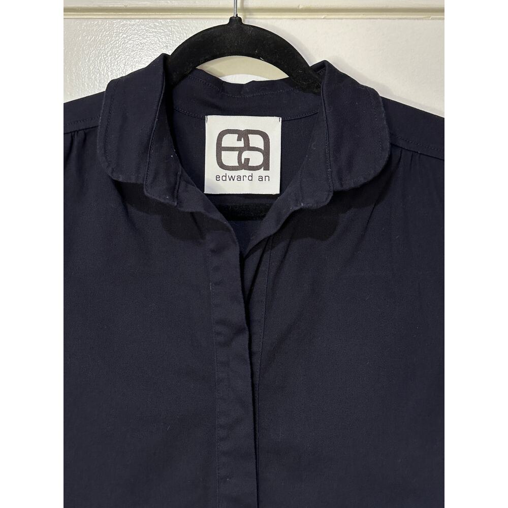 Edward An Navy Cotton Twill Long Sleeve Shirt Dress Size Small EUC Collar - Picture 2 of 15